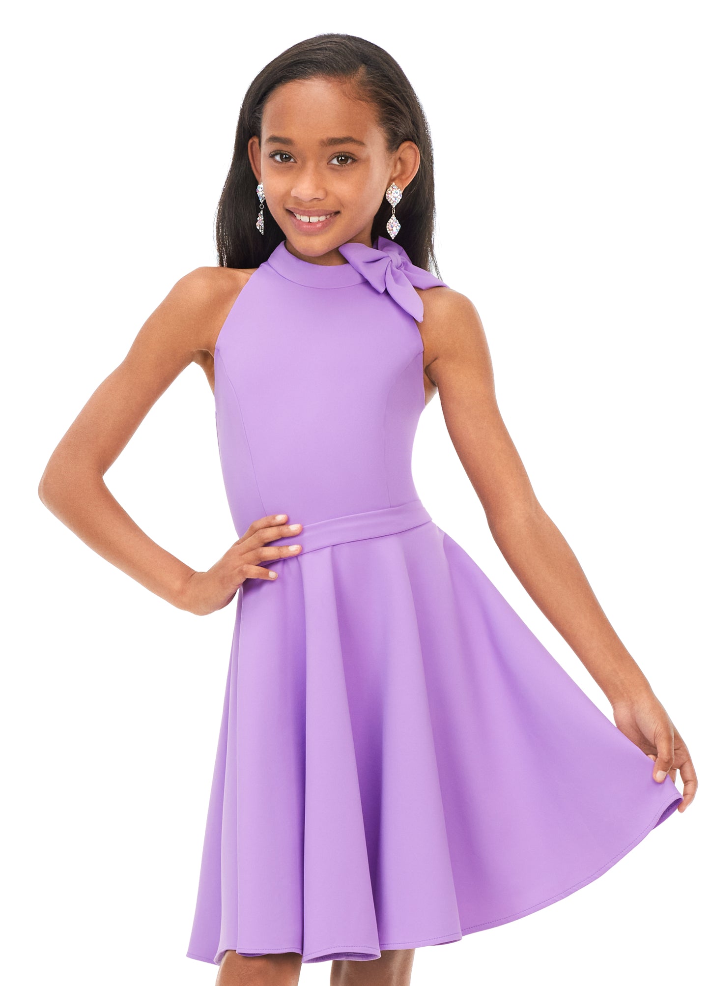 Ashley Lauren Kids 8167 Girls Orchid Scuba Cocktail Dress with Bow