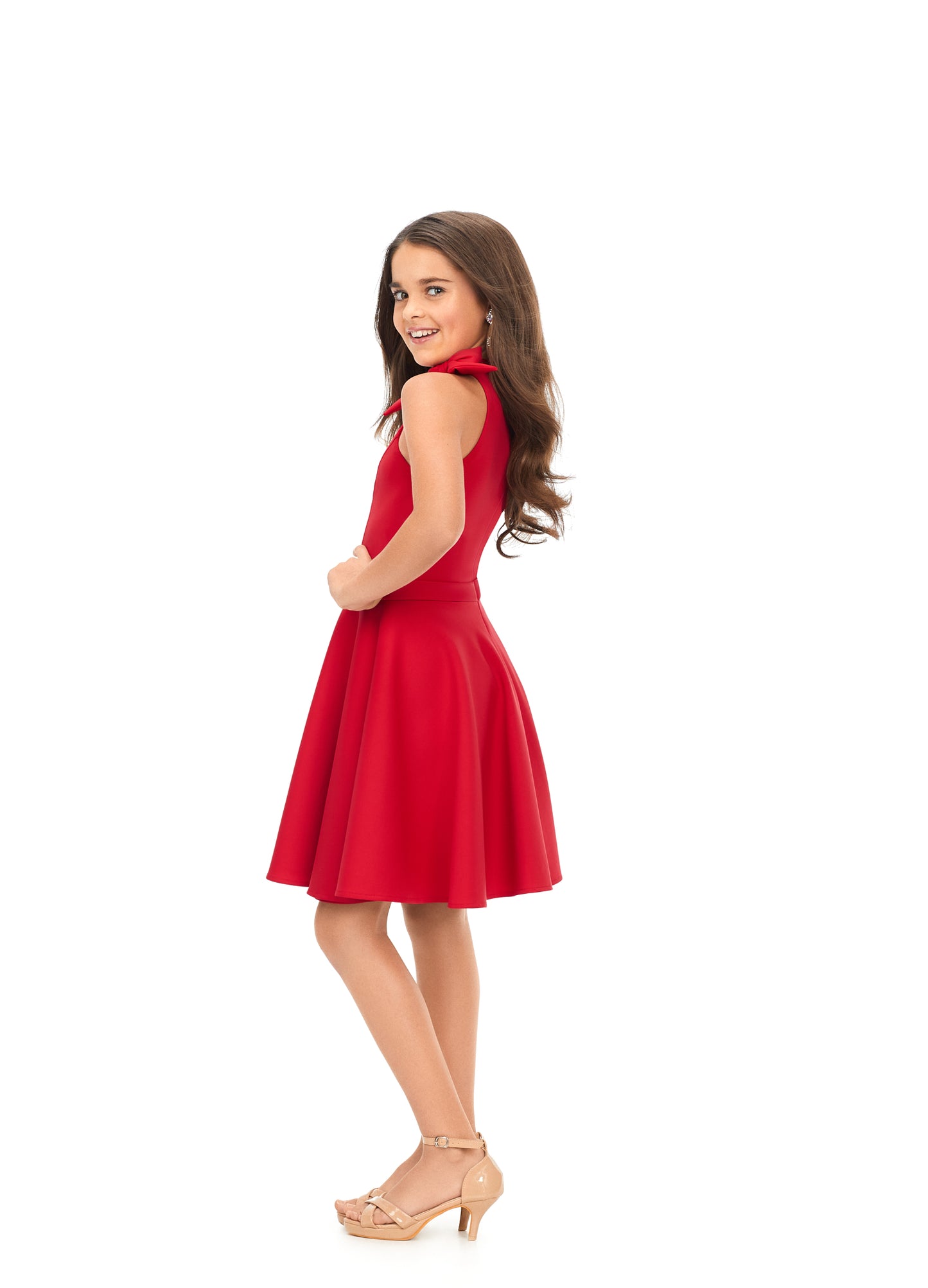 Ashley Lauren Kids 8167 Girls Red Scuba Cocktail Dress with Bow