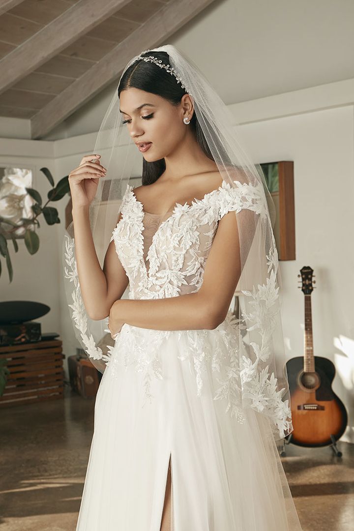 Beloved by Casablanca Bridal BL387 Remi Wedding Dress Off the Shoulder Lace Tulle Skirt