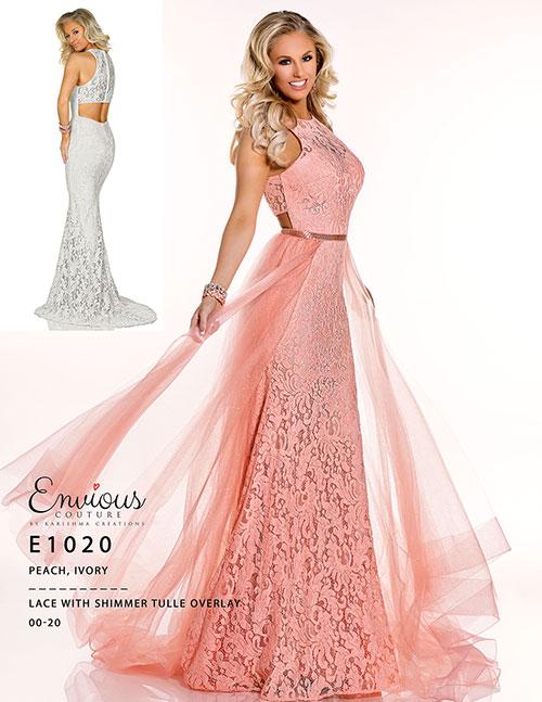 Envious Couture E1020 Size 6 Long Lace Dress overskirt Prom Glitter tulle Gown