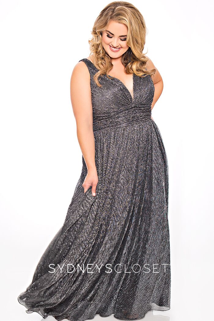 Sydney's Closet 7284 Size 16 Cobalt V neckline wide straps plus size prom dress evening gown