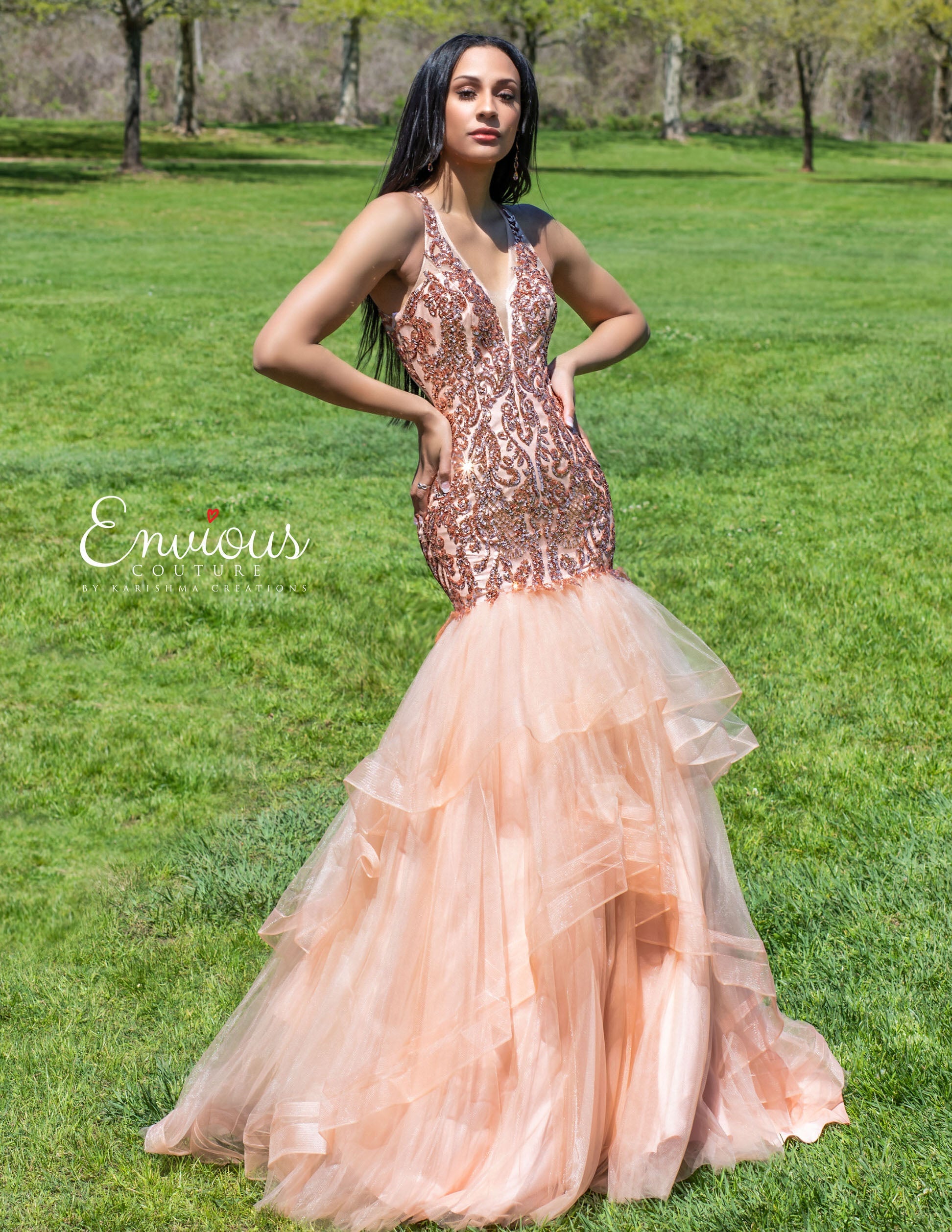 Envious-Couture-E1516-Rose-Gold-Prom-Dress-Front-Emebllished-Sequin-Fit-and-Flare-Layered-Skirt-V-Neckline