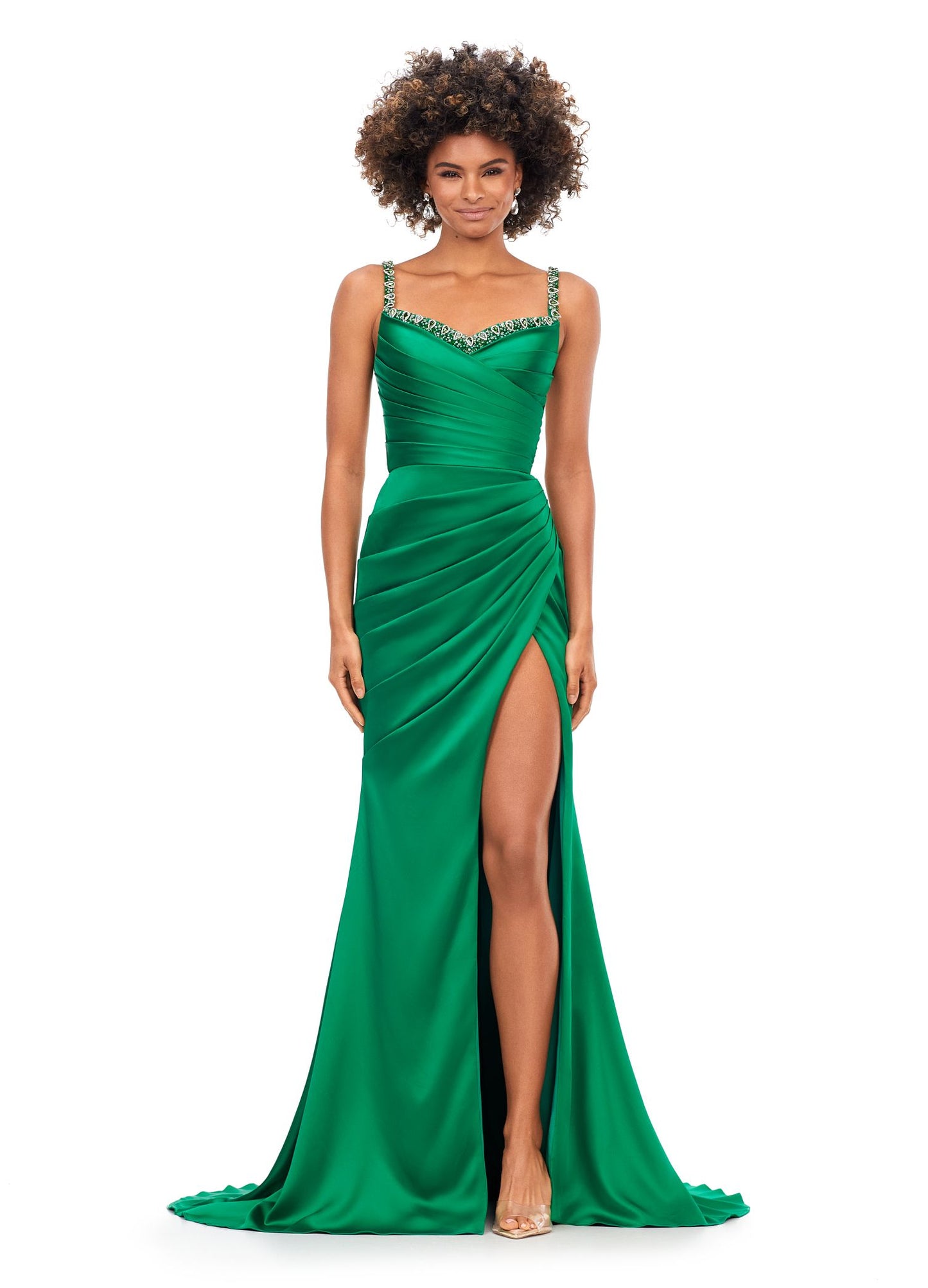 Ashley Lauren 11298 Ruched Satin Gown with Lace Up Back