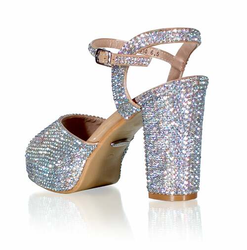 Marc Defang GIAVANNA AB CRYSTALS Platform Pageant Heels Prom Shoes Block  DESCRIPTION 4" Block heels, 1" Platforms Perfect pre-teen and Teen heels!  AB crystals over Nude patent leather Handmade crystal embellishments  Ankle strap feature, Design and constructed for comfort and quality Light weight, performs amazingly well on stage and runway. Medium Width, run true to size. Available Sizes: 5, 5.5, 6, 6.5, 7, 7.5, 8, 8.5, 9, 9.5, 10, 11