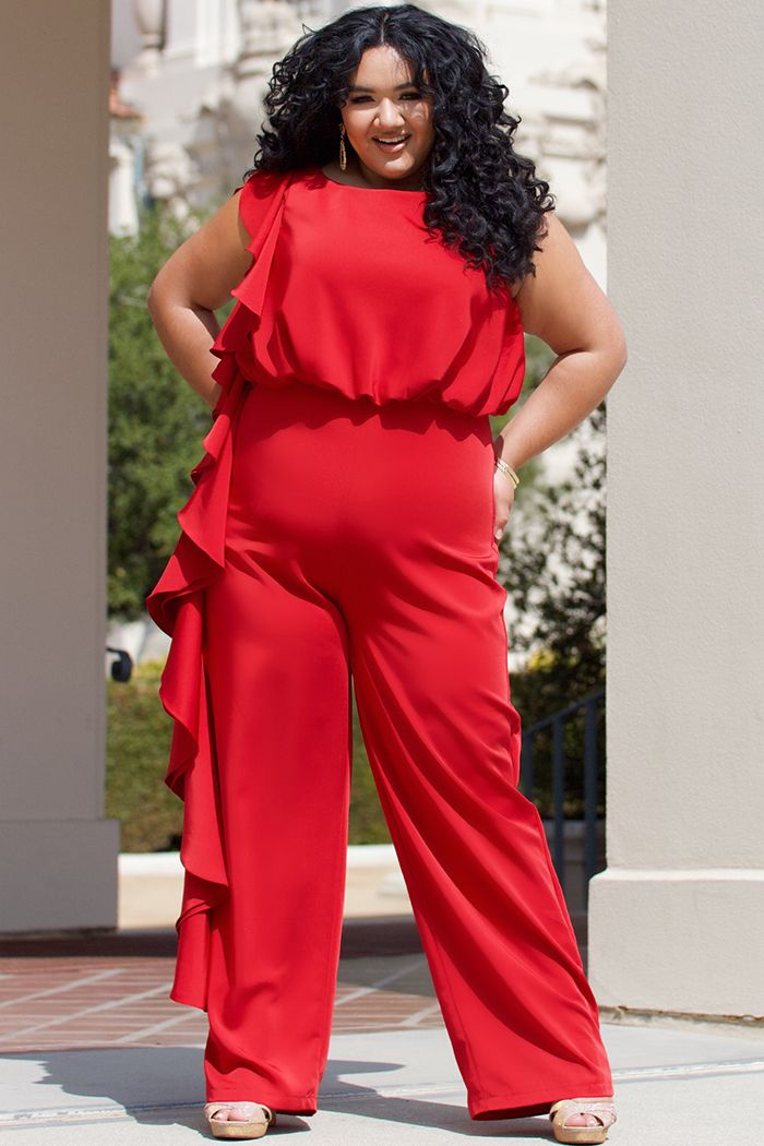 Sydney's Closet CE2014 Plus Sized Jumpsuit one shoulder ruffle pants suit CE 2014