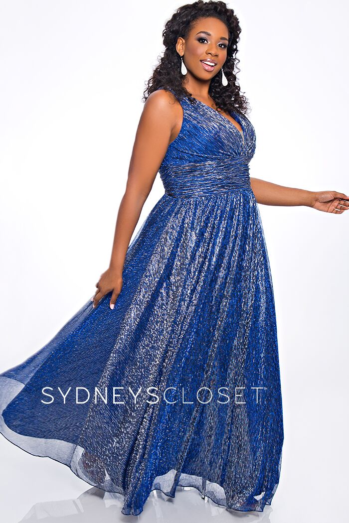 Sydney's Closet 7284 Size 16 Cobalt V neckline wide straps plus size prom dress evening gown