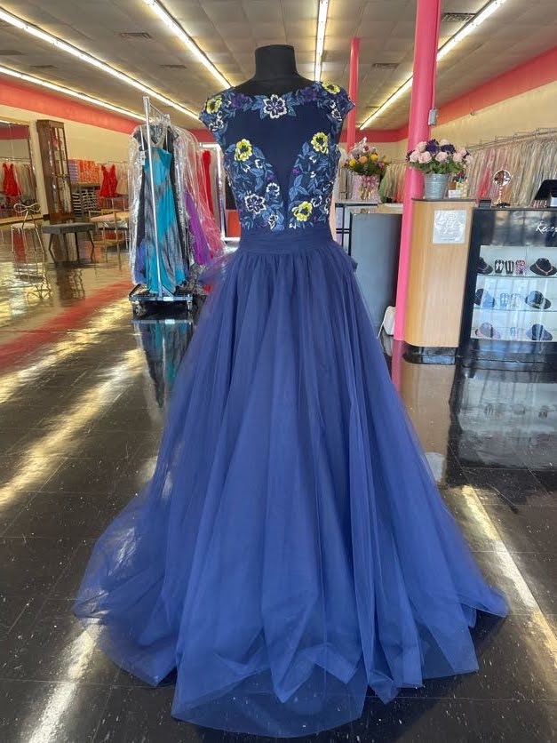 Nina Canacci 2145 Size 4 Navy Tulle A Line Ballgown Lace Sheer Formal Prom Dress Gown