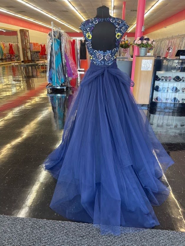 Nina Canacci 2145 Size 4 Navy Tulle A Line Ballgown Lace Sheer Formal Prom Dress Gown