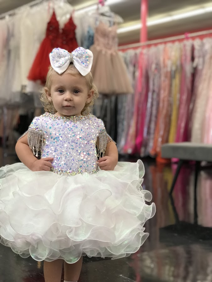 Sugar Kayne C203 Short Girls Cupcake Velvet Sequin Pageant Dress Crystal Fringe Tassel Cap Sleeve corset back  Sizes: 0M, 6M, 12M, 18M, 24M, 2T, 3T, 4T, 5T, 6T  Colors: Cotton Candy, Powder Blue, Unicorn