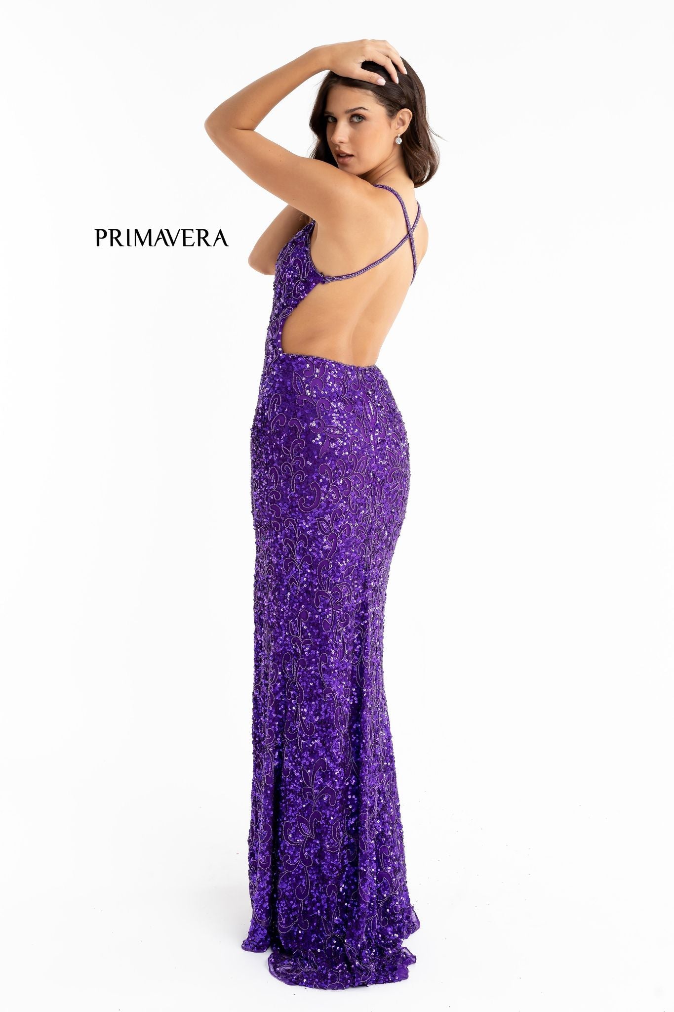 Primavera Couture 3295 Size 2 Neon Lilac Prom Dress V Neckline Sequins Backless Slit Formal Evening Gown