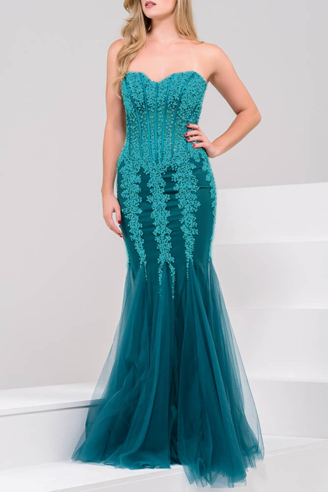 Jovani 5908 Sheer Corset Mermaid Prom Dress Pageant Sexy Embellished Formal Gown