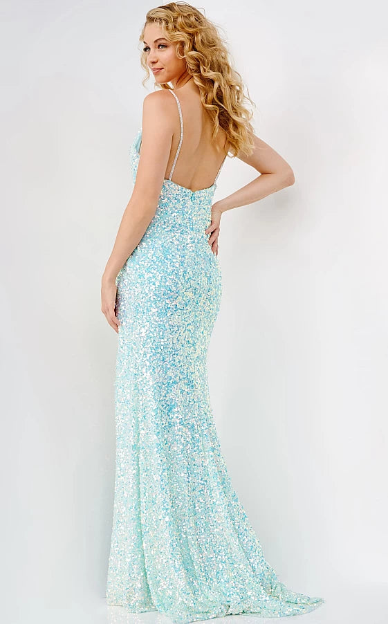 Jovani JVN07590 Size 2 Light Blue Prom Dress Long Fitted Sequin Slit V Neck Formal Pageant Gown