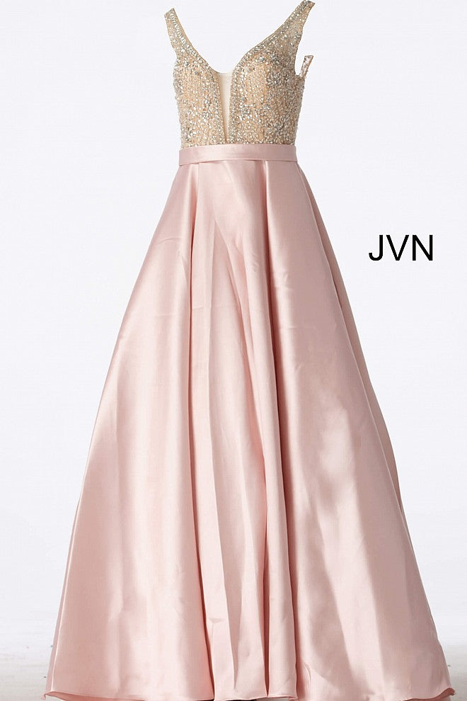 JVN60696 Blush embellished plunging neckline mikado a line prom dress ball gown evening gown pageant dress 