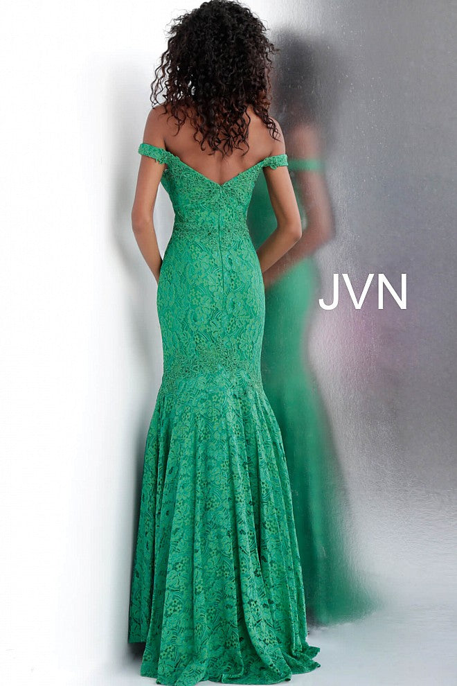 JVN62564 Jade lace off the mermaid prom dress evening gown with lace embellished applique trim evening gown pageant dress 