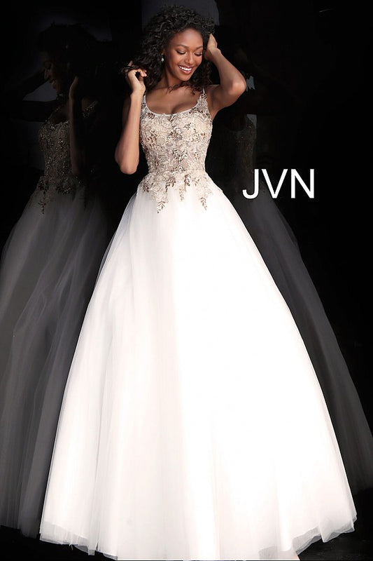 Jovani JVN 67127 Size 8 Off White Sheer Embellished Corset Ballgown Dress