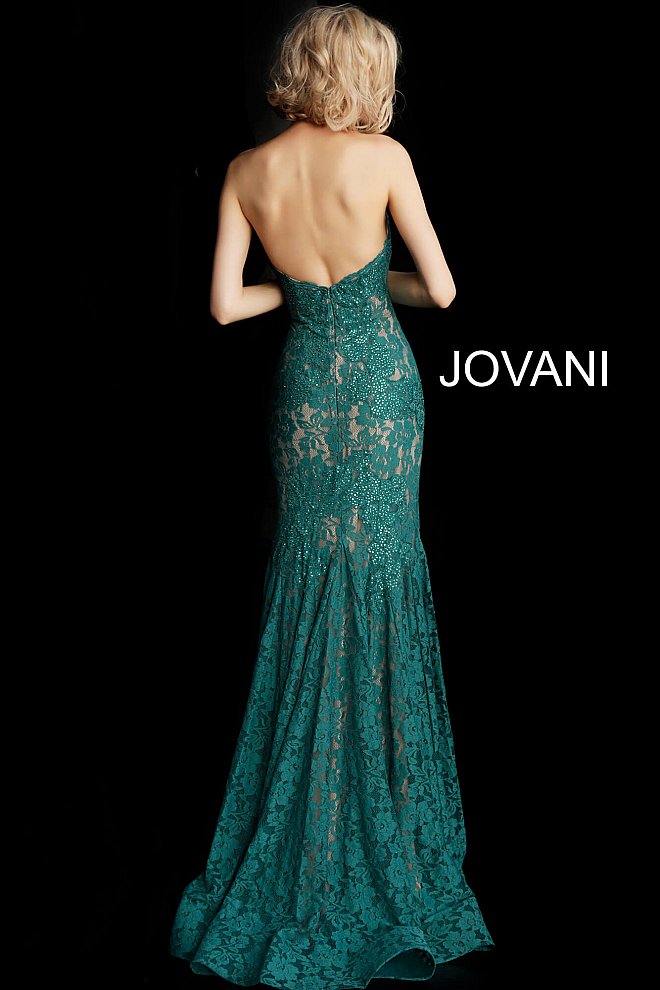 Jovani 37334 strapless embellished lace prom dress Fitted Mermaid Long peak point neckline