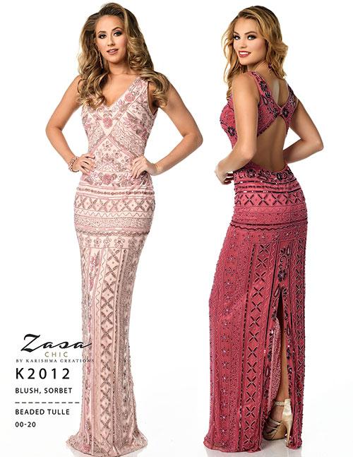 Zasa Chic 2012 Size 14 Sorbet Long Beaded Backless Formal Dress V Neck Gown