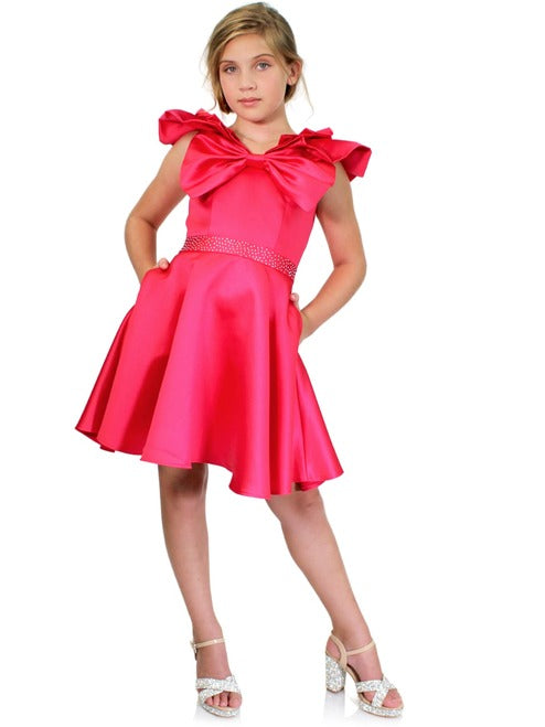 Marc Defang K6013 Short A Line Girls Pageant Cocktail Dress Interview Bow This stunning dress works perfectly for interview, fun fashion, as well as formal occasions Featured color:All colors are available. Hand crafted crystals on the waistband  Bow front Multiple pleated collar, front and back  2 side pockets! Center back invisible zipper Inner lining for silky comfortv Available Sizes: 4-14 Available Colors: See swatch chart Please Allow 30 Days for Delivery