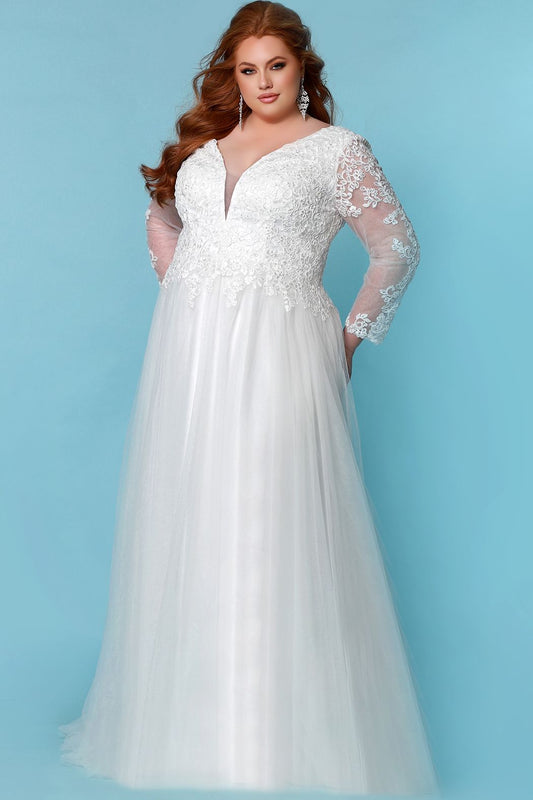 Sydney's Closet SC5271 Wedding Dress Long Sheer Lace Sleeves Chapel Length Train SC 5271 Laura Beth