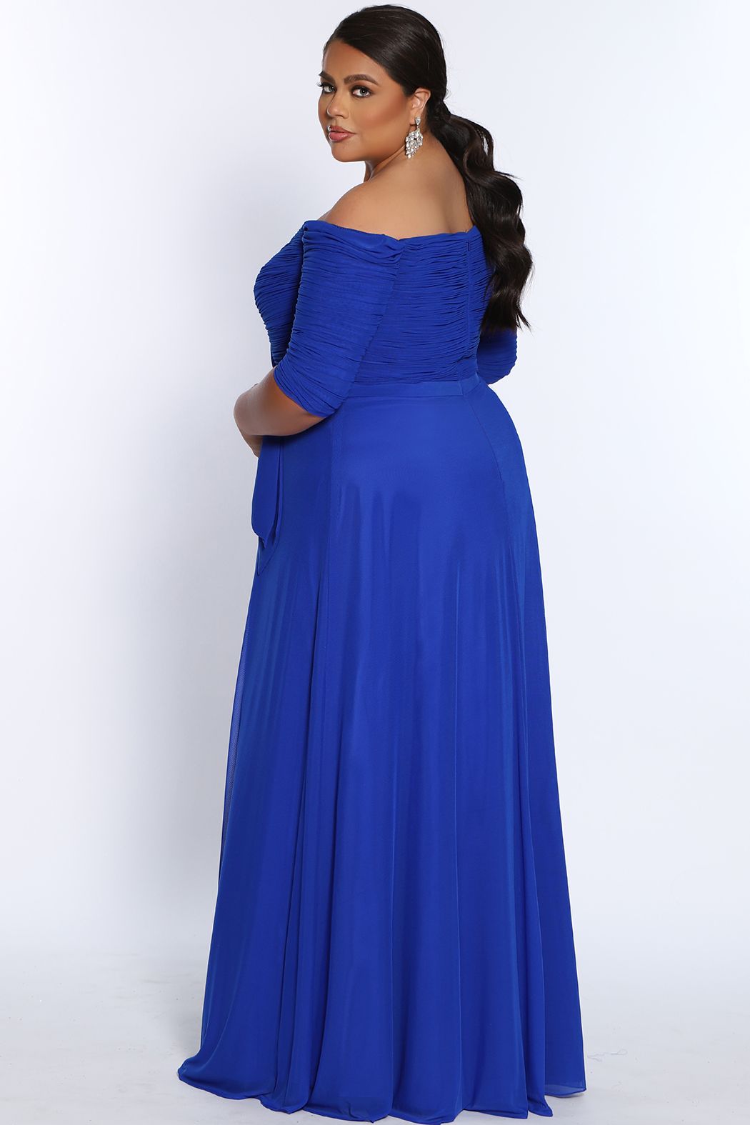 Sydney's Closet CE2009 Off the Shoulder Evening Dress Three Quarter Sleeves Flowy