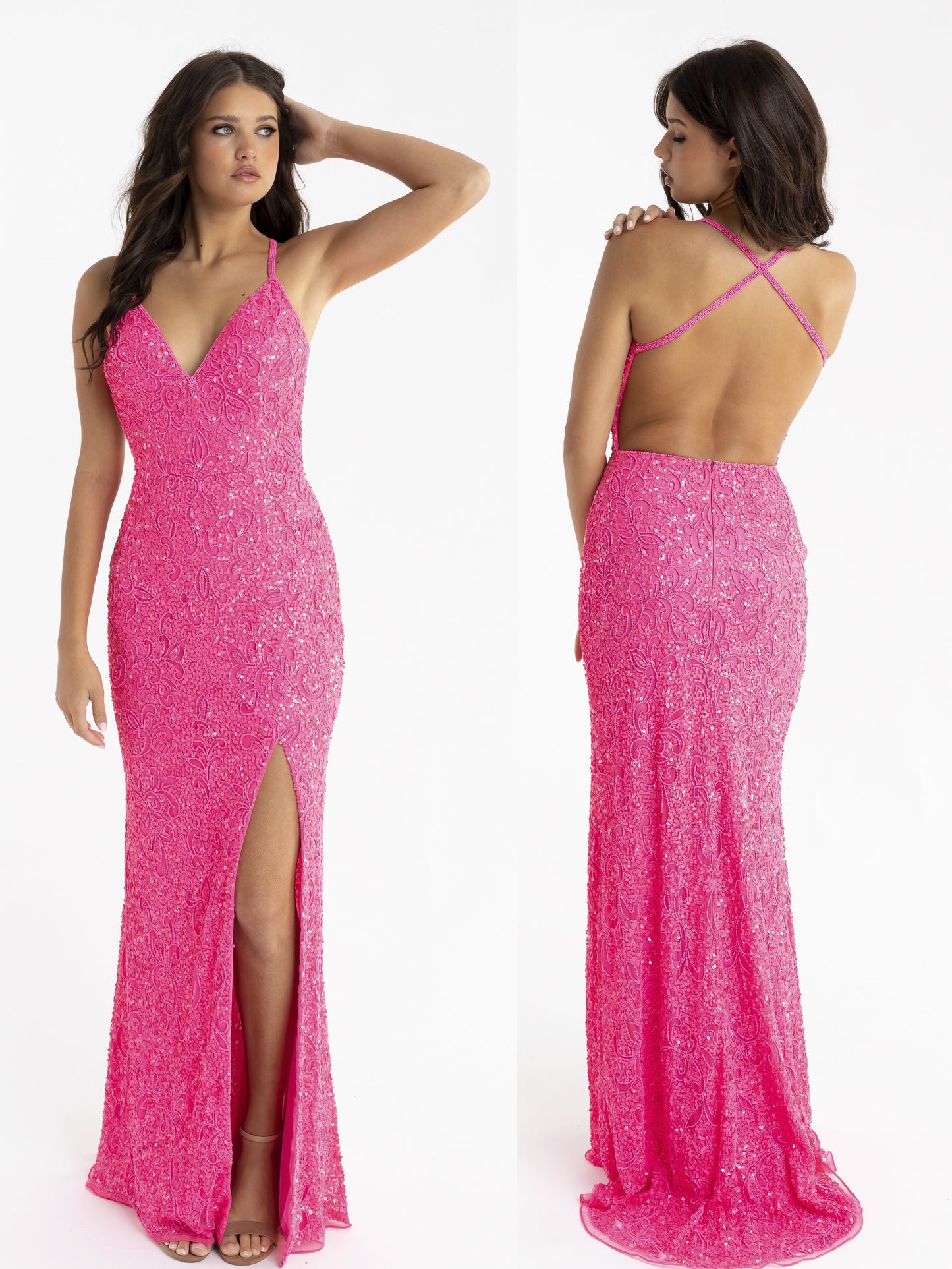 PRIMAVERA-COUTURE-3295-NEON-PINK-FRONT-V-NECKLINE-BACKLESS-SLIT-ALL-SEQUINS-BEADED-DESIGN