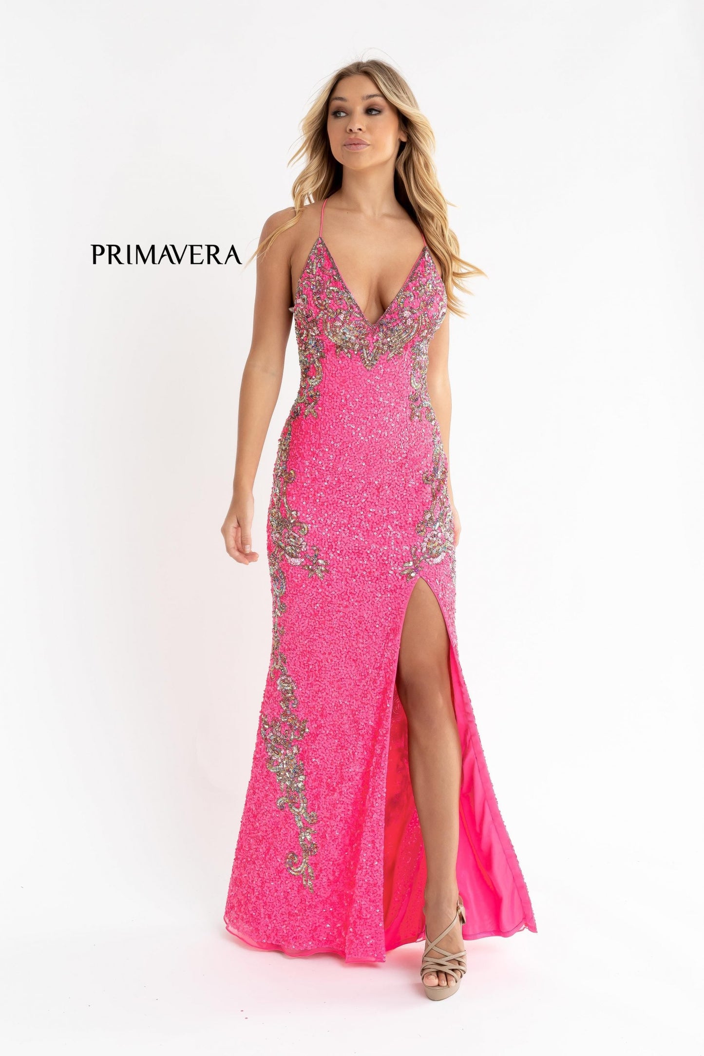 Primavera Couture 3211 Size 2 Baby Pink Sequin Prom Dress Pageant Gown Evening Formal Wear Side Slit