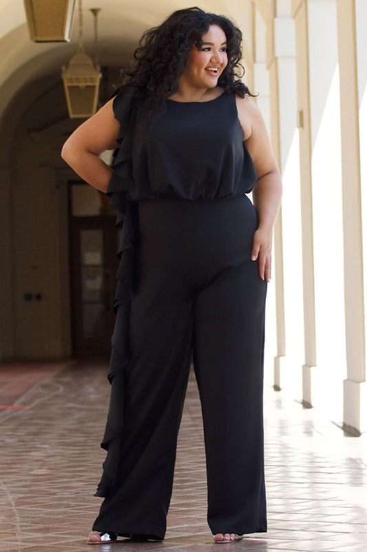 Sydney's Closet CE2014 Plus Sized Jumpsuit one shoulder ruffle pants suit CE 2014