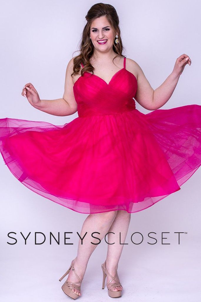 Sydney's Closet 8094 Size 26 Pink Berry Short Fit & Flare Prom Dress Plus Homecoming V Neck