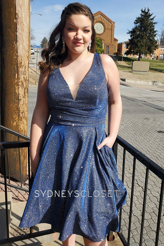 Sydney's Closet SC8108 size 26 Royal Cocktail Dress Short Metallic Shimmer Plus