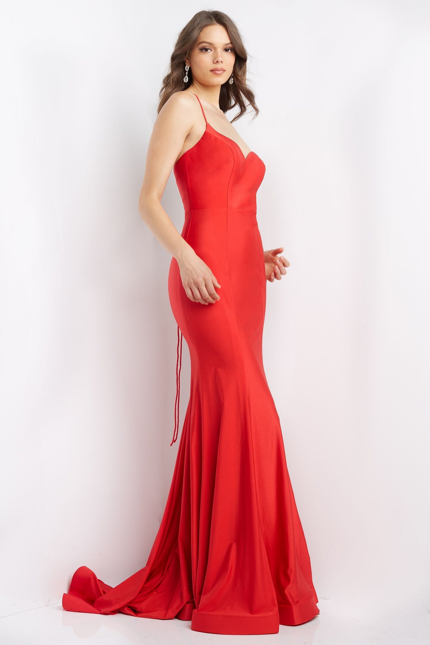 Jovani JVN07643 size 10 Red Prom Dress Simple Jersey Sweetheart Neckline Corset Back