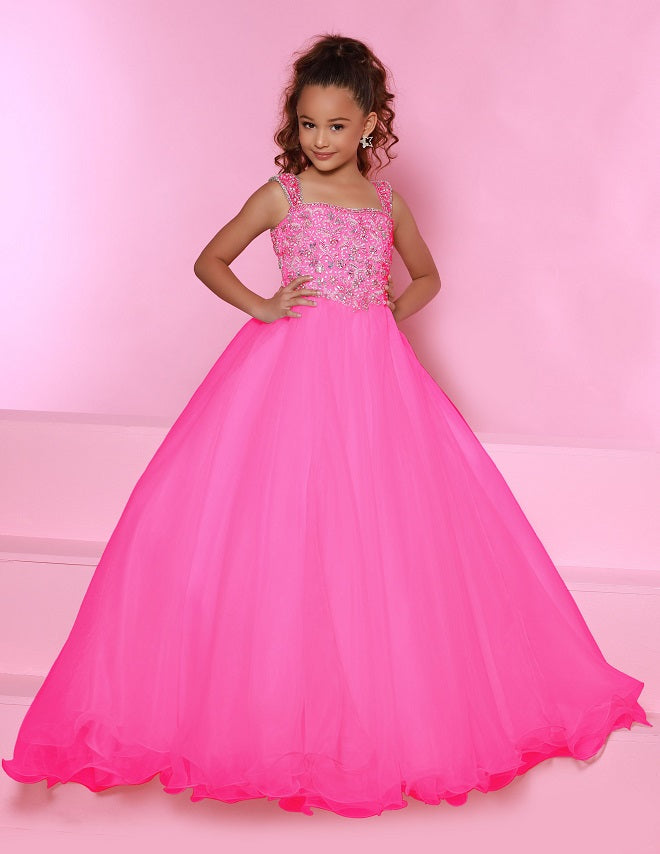 Sugar-Kayne-c146-Barbie-Pink-girls-preteen-pageant-dress-kids-ballgown-embellished-top-cap-sleeves-organza-skirt