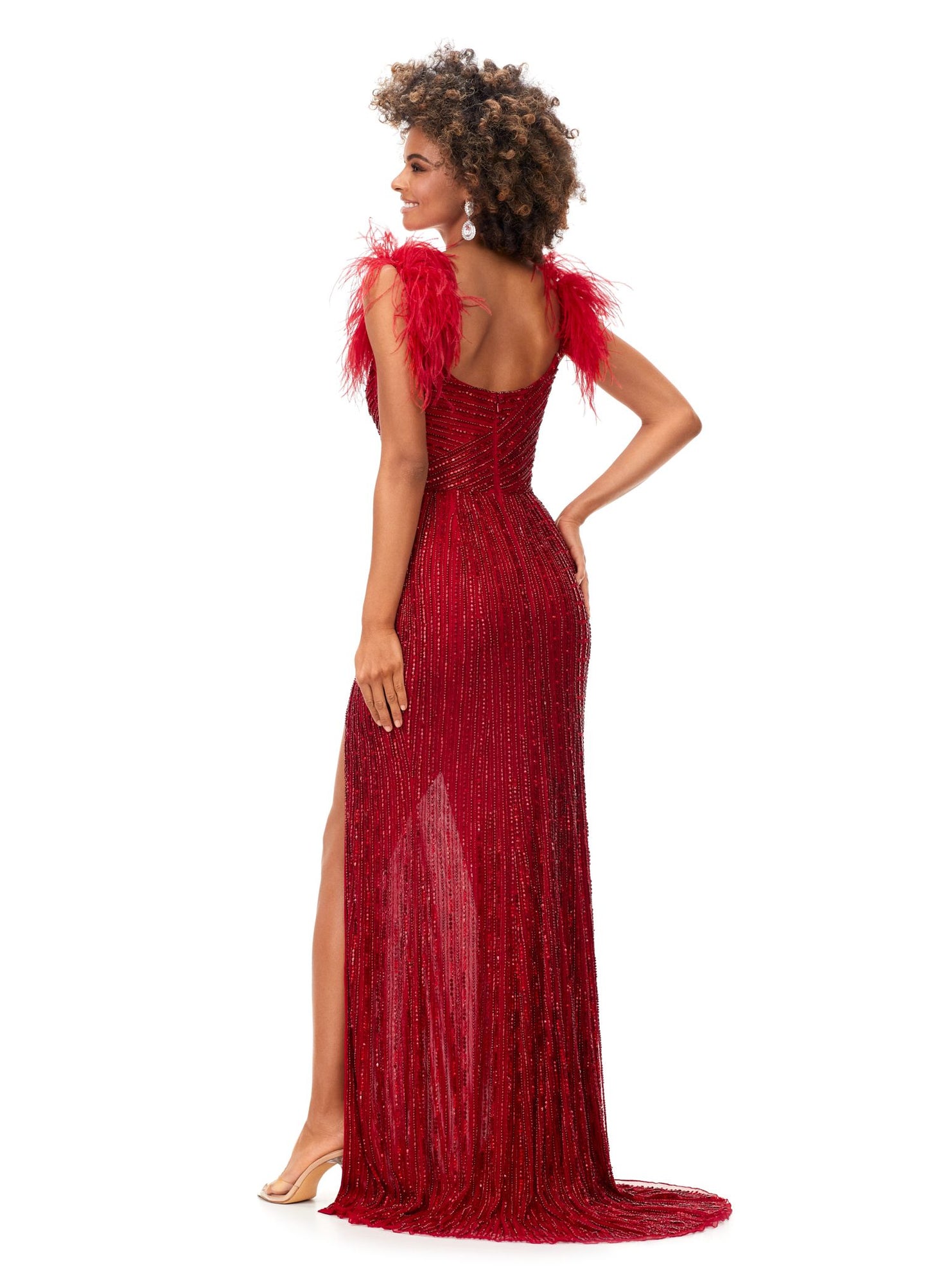 Ashley Lauren 11367 Fully Beaded Gown with Feather Straps