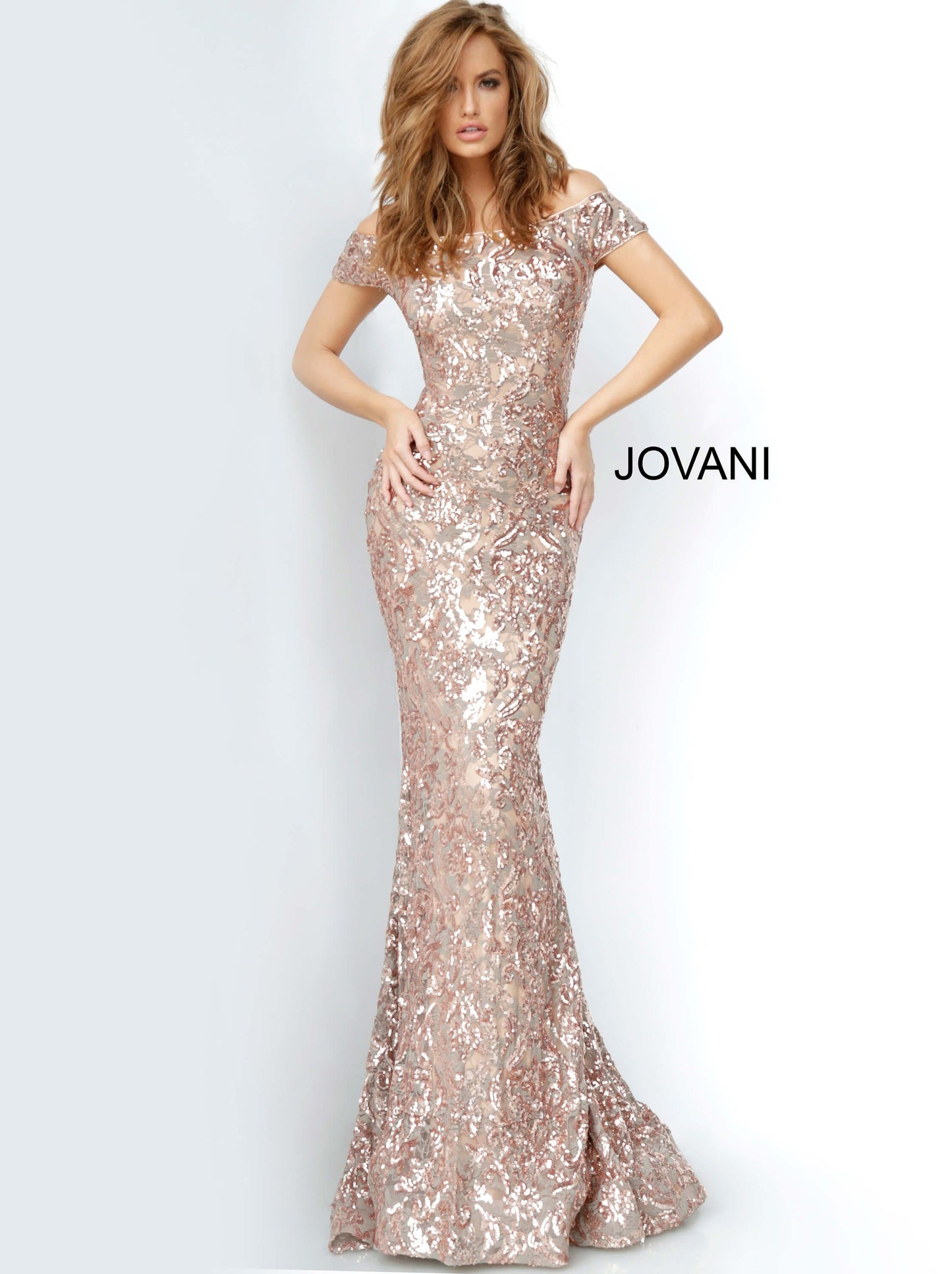 Jovani 1122 off the shoulder fitted mermaid sequin prom dress evening gown pageant dress   Available colors:  Copper  Available sizes:  00-24