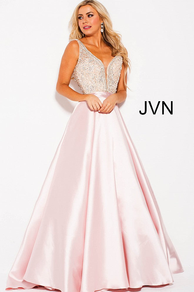 JVN60696 Blush embellished plunging neckline mikado a line prom dress ball gown evening gown pageant dress 