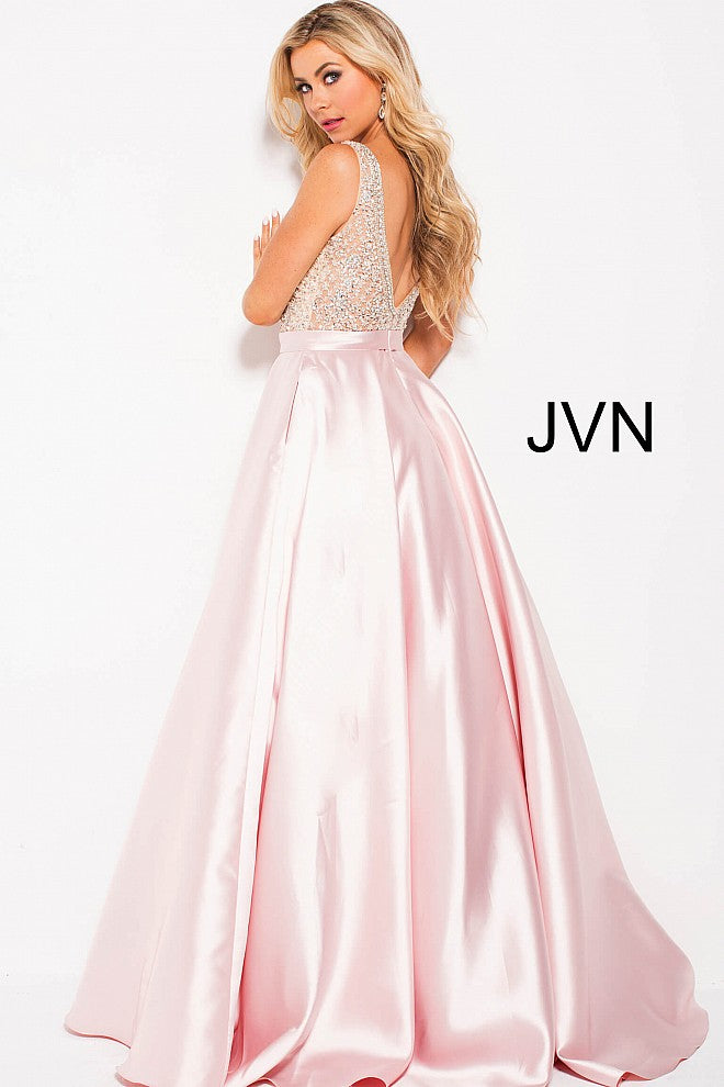 JVN60696 Blush embellished plunging neckline mikado a line prom dress ball gown evening gown pageant dress 