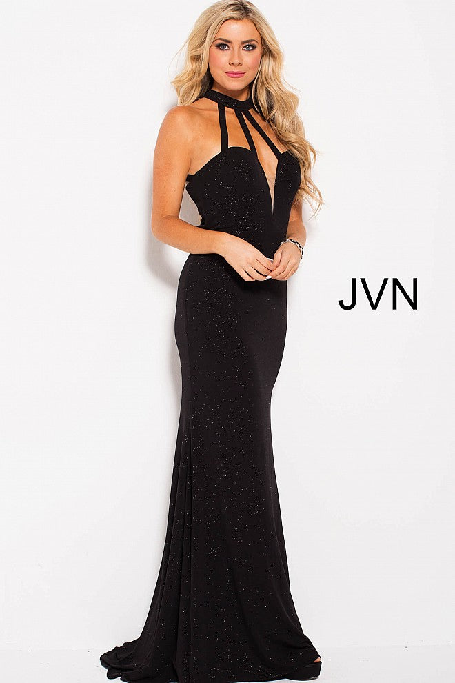 Jovani JVN 60600 Size 6 Black glitter jersey Sexy Formal Dress Backless Strappy