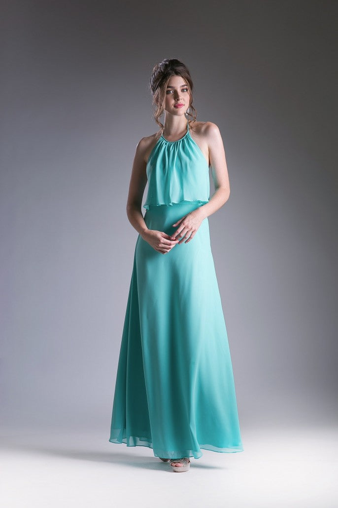 CD 130 Size 8 Mint Green Long Chiffon Halter Formal Dress Draped Bodice Bridesmaid Gown