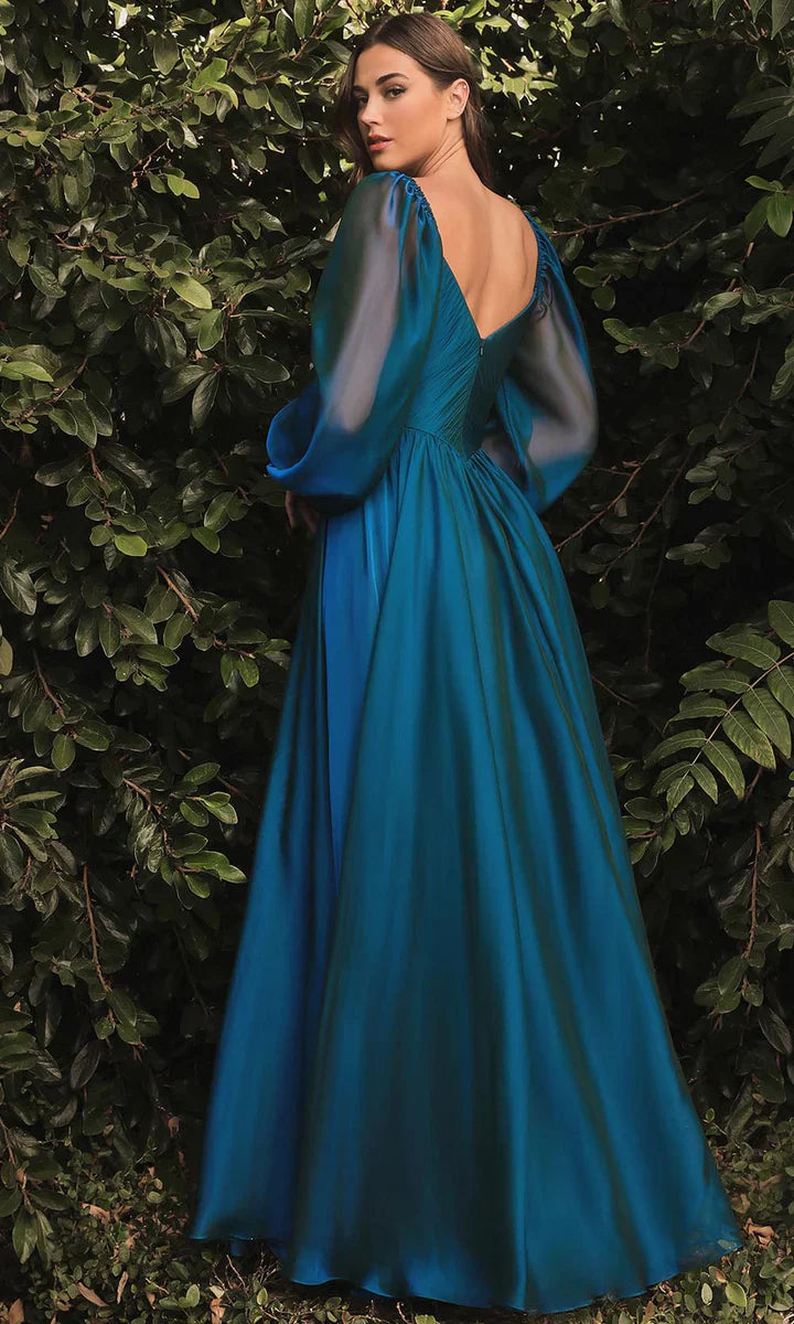 Ladivine CD243 CD243C Long Sleeve Chiffon A Line Formal Dress V Neck Bridesmaid Dress Bridesmaid Be tantalized by the allure of this fascinating Cinderella Divine CD243 creation. Fluttering into an ethereal silhouette, this gown flatters with a sweetheart neckline on a pleat-rendered bodice. Styled with a v-open back and framed with long bishop sleeves, the A-line skirt flutters into a floor grazing hemline with a sweeping train. Be impressed with the captivating style of this Cinderella Divine masterpiece.