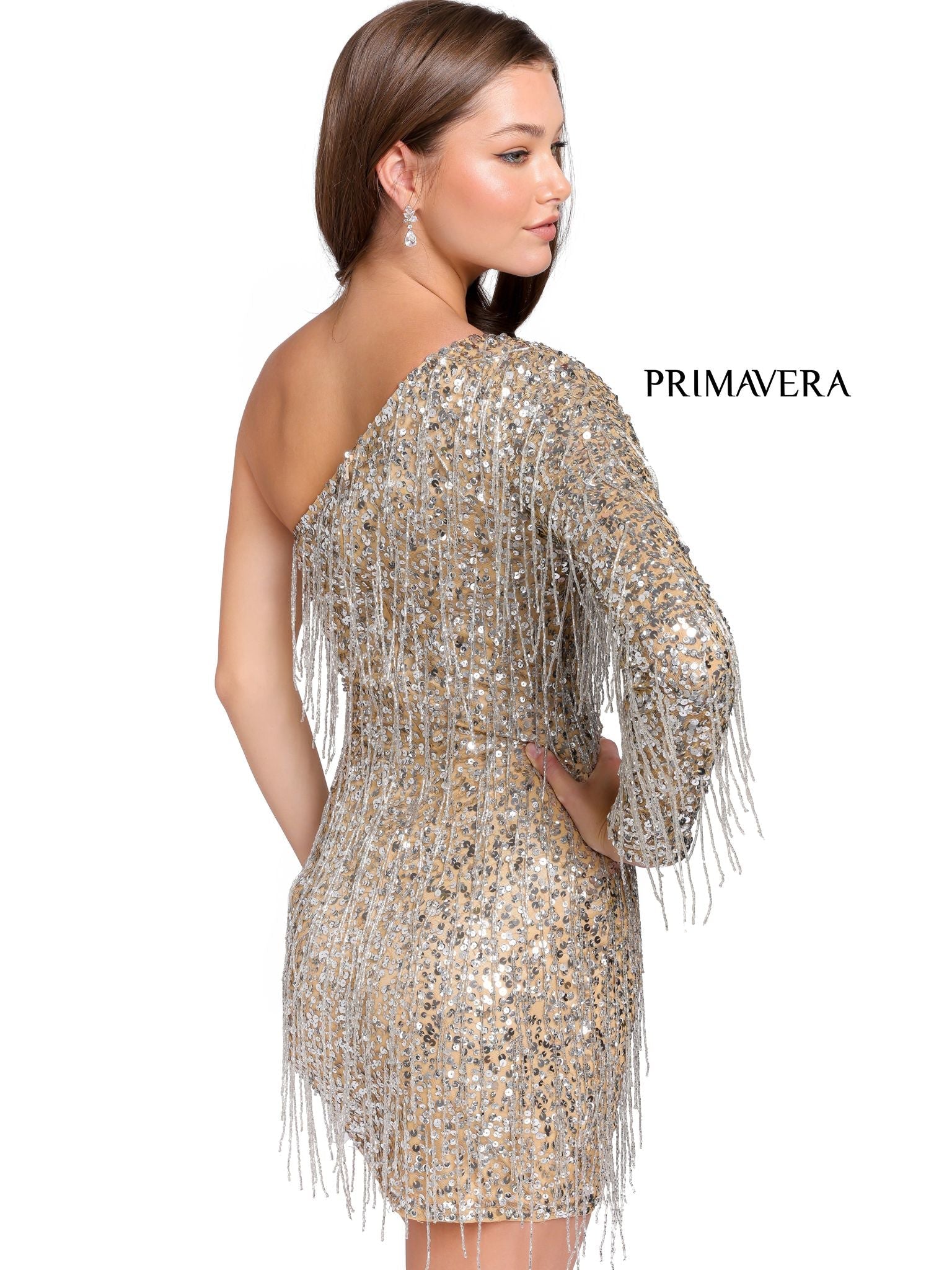 Primavera Couture 3858 Short 2022 Homecoming dress Fitted sequin beaded short cocktail dress  Available Color- Nude Silver  Available Size- 0