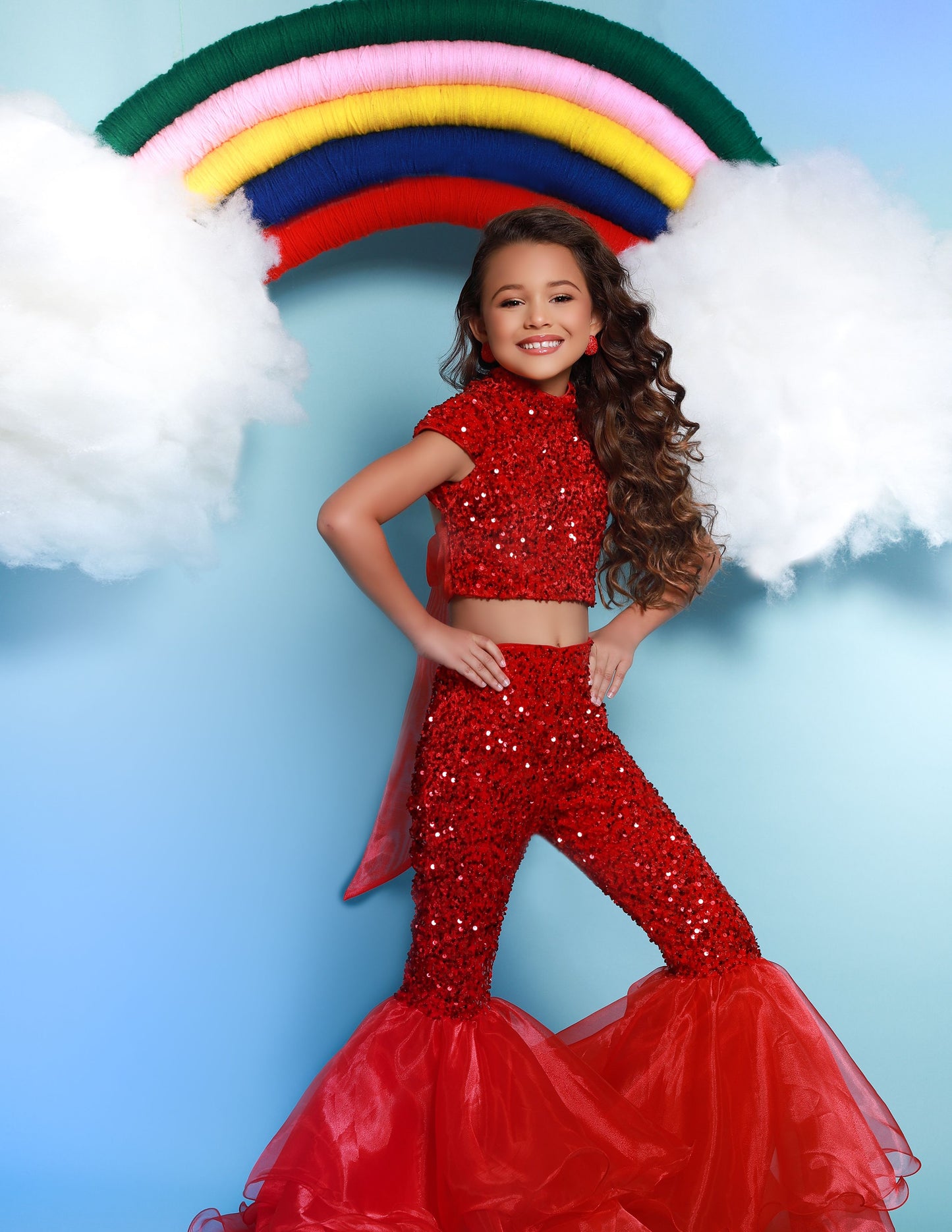 Sugar Kayne C164 Girls Two Piece Sequin Fun Fashion Jumpsuit Pageant Bell Bottom Backless