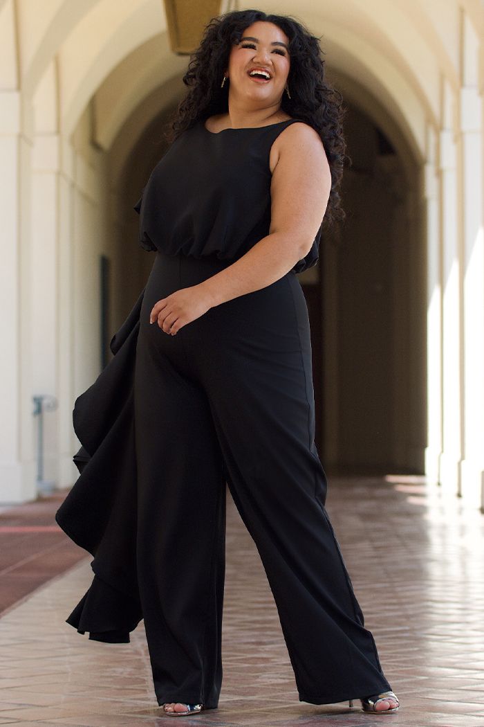 Sydney's Closet CE2014 Plus Sized Jumpsuit one shoulder ruffle pants suit CE 2014