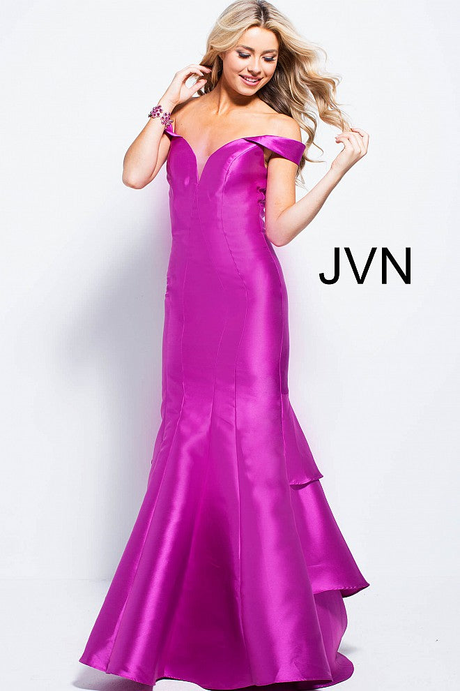 Jovani JVN 59261 Size 6 Violet off the shoulder mermaid prom dress Pageant Gown