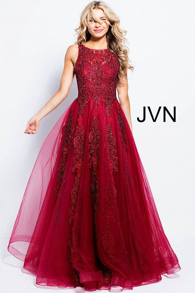 Jovani 59046 High Neck Ballgown Prom Dress Tulle Lace Formal Gown