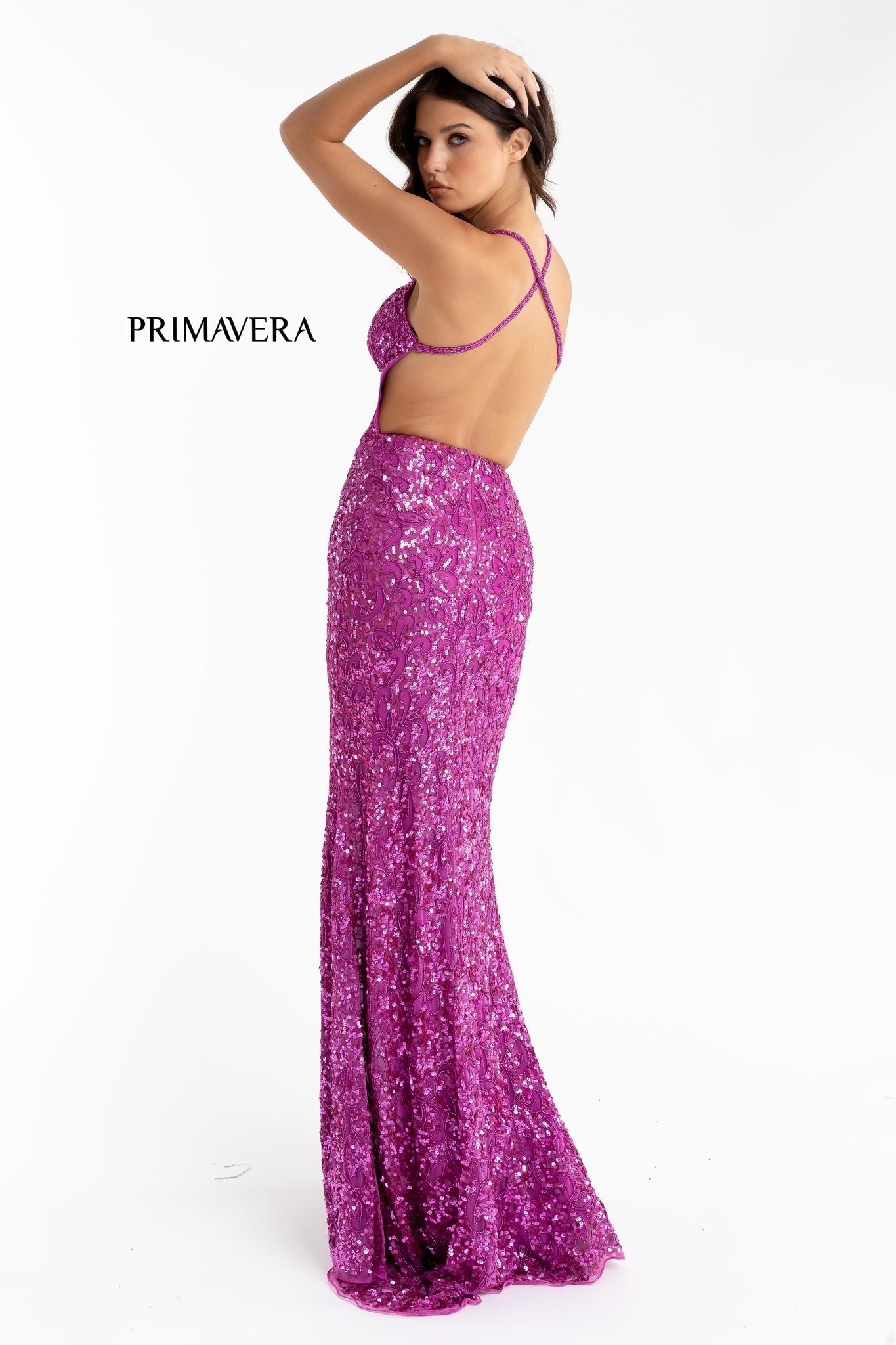 Primavera Couture 3295 Size 2, 6, 8 Emerald Prom Dress V Neckline Sequins Backless Slit Formal Evening Gown