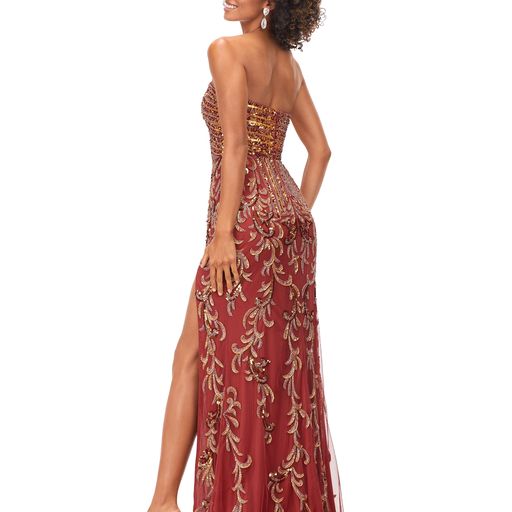 Ashley Lauren 11242 Strapless Beaded Prom Dress with Slit